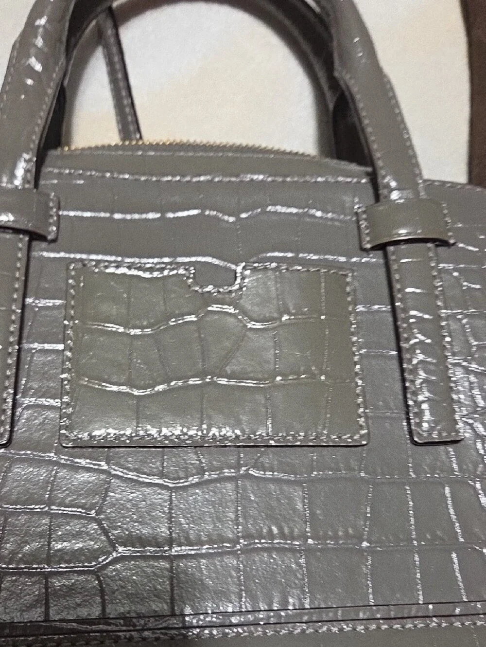 kate spade gray croc-embossed dome satchel with top handles NWOTS